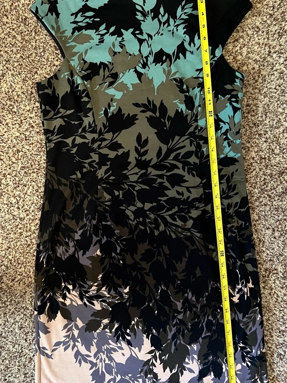 Cap Sleeve Floral Knit Shift Dress with Teal and Peach Accents Sz 12 - Picture 4 of 6